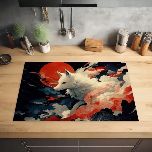 Witte vos - wolken - maan Inductie beschermer vinyl 3mm klein -sfeer5