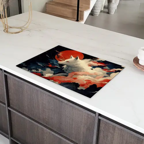 Witte vos - wolken - maan Inductie beschermer vinyl 3mm klein -sfeer8