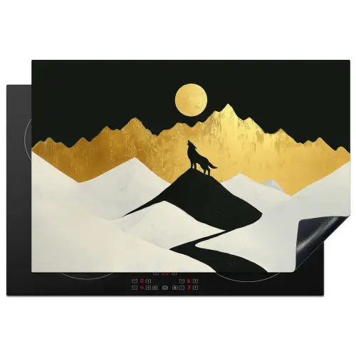 Wolf - Bergen - Maan - Zwart Inductie beschermer vinyl 3mm klein -3d