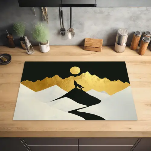 Wolf - Bergen - Maan - Zwart Inductie beschermer vinyl 3mm klein -sfeer5