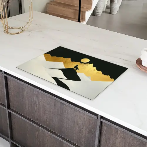 Wolf - Bergen - Maan - Zwart Inductie beschermer vinyl 3mm klein -sfeer8