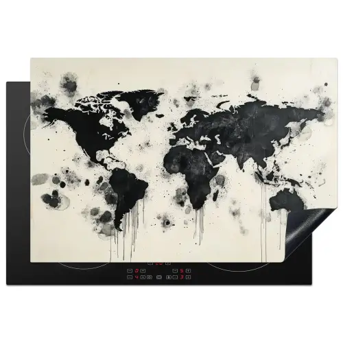 Wereldkaart - Zwart - Inkt Inductie beschermer vinyl 3mm klein -3d
