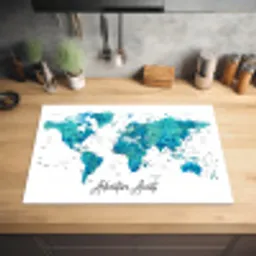 Wereldkaart - Blauw - Kleurrijk Inductie beschermer vinyl 3mm klein -sfeer5