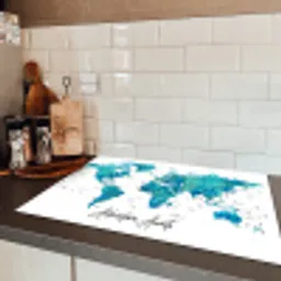 Wereldkaart - Blauw - Kleurrijk Inductie beschermer vinyl 3mm klein -sfeer3