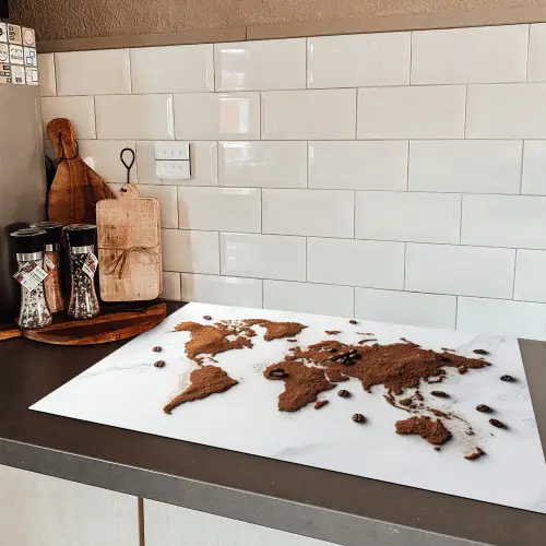Wereldkaart - Koffie - Marmer Inductie beschermer vinyl 3mm klein -sfeer3