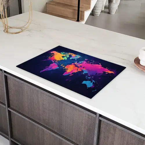 Wereldkaart - Kleurrijk - Graffiti Inductie beschermer vinyl 3mm klein -sfeer8