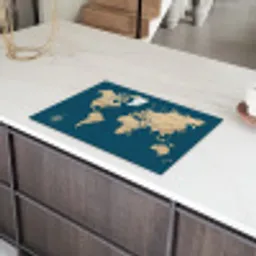 Wereldkaart - Donkerblauw - Beige Inductie beschermer vinyl 3mm klein -sfeer8
