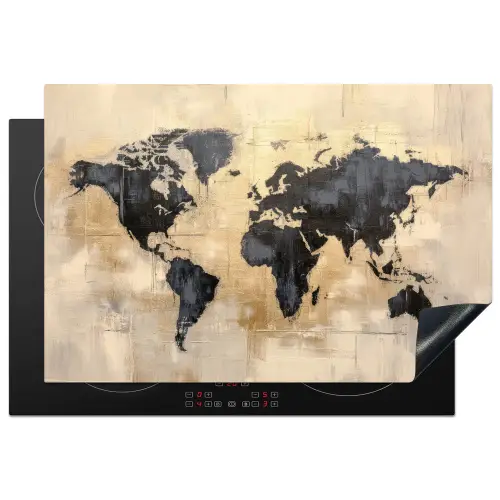 Wereldkaart - Goud - Zwart - Abstract Inductie beschermer vinyl 3mm klein -3d