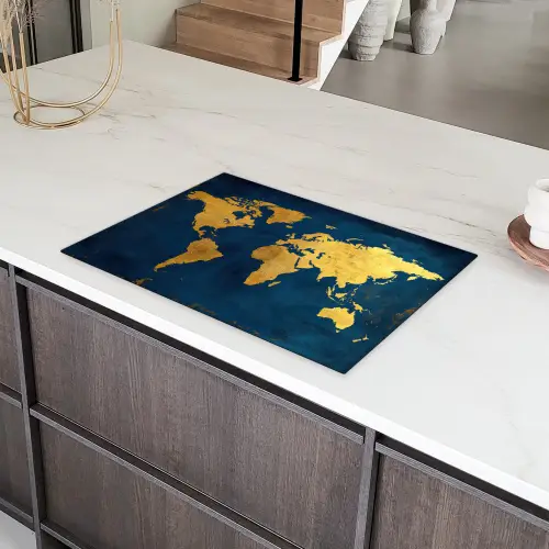 Wereldkaart - Goud - Donkerblauw Inductie beschermer vinyl 3mm klein -sfeer8