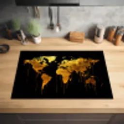 Wereldkaart - Goud - Druipen - Zwart Inductie beschermer vinyl 3mm klein -sfeer5
