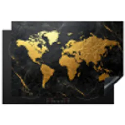 Wereldkaart - Goud - Marmer Inductie beschermer vinyl 3mm klein -3d