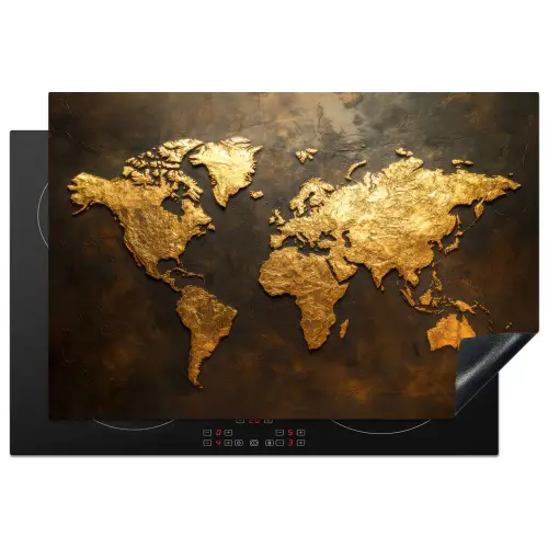 Wereldkaart - Goud - Roest Inductie beschermer vinyl 3mm klein -3d