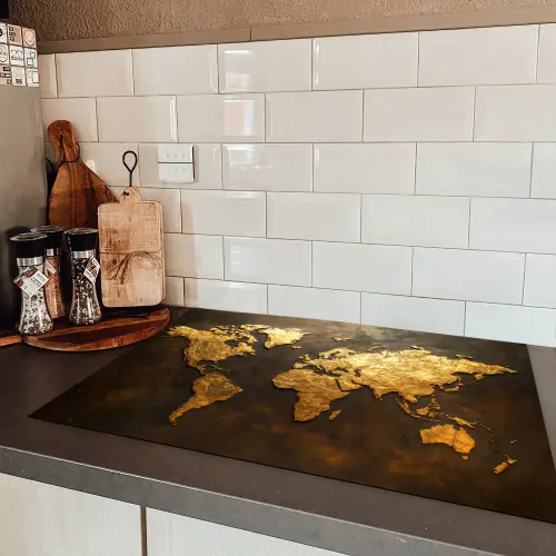 Wereldkaart - Goud - Roest Inductie beschermer vinyl 3mm klein -sfeer3