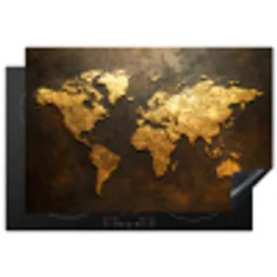 Wereldkaart - Goud - Roest Inductie beschermer vinyl 3mm klein -3d