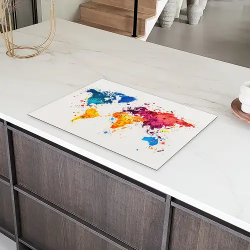 Wereldkaart - Graffiti - Kleurrijk Inductie beschermer vinyl 3mm klein -sfeer8
