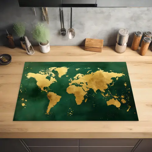 Wereldkaart - Groen - Goud Inductie beschermer vinyl 3mm klein -sfeer5