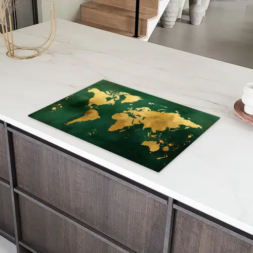 Wereldkaart - Groen - Goud Inductie beschermer vinyl 3mm klein -sfeer8