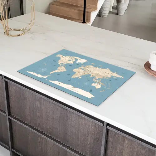 Wereldkaart - Oceaan - Realistisch - Blauw Inductie beschermer vinyl 3mm klein -sfeer8
