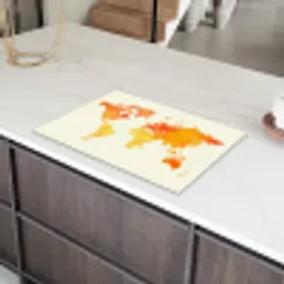Wereldkaart - Oranje - Kleurrijk Inductie beschermer vinyl 3mm klein -sfeer8