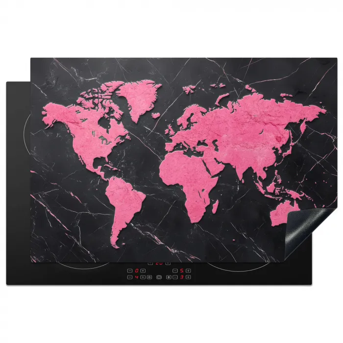 Wereldkaart - Roze - Marmer Inductie beschermer vinyl 3mm klein -3d
