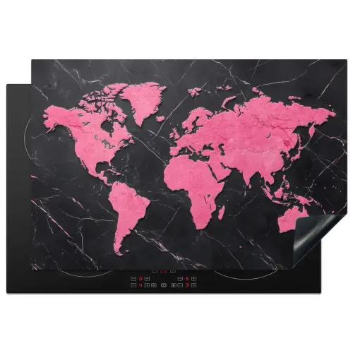 Wereldkaart - Roze - Marmer Inductie beschermer vinyl 3mm klein -3d