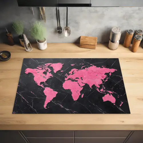 Wereldkaart - Roze - Marmer Inductie beschermer vinyl 3mm klein -sfeer5