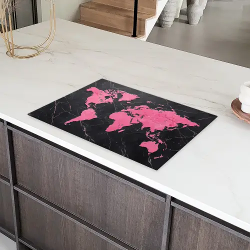 Wereldkaart - Roze - Marmer Inductie beschermer vinyl 3mm klein -sfeer8