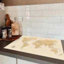 Wereldkaart - Realistisch - Beige Inductie beschermer vinyl 3mm klein -sfeer3