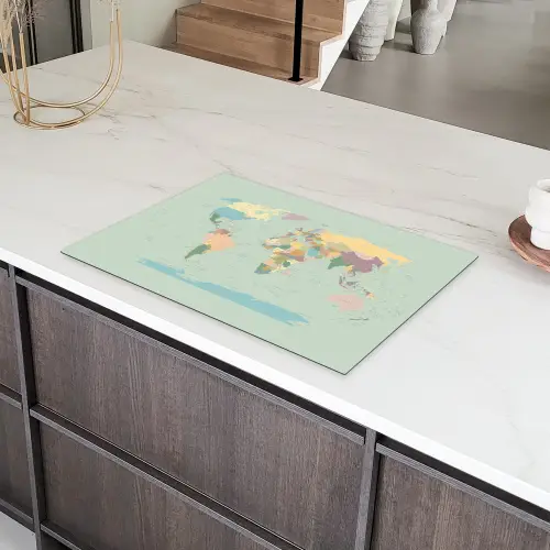 Wereldkaart - Realistisch - Kaart Inductie beschermer vinyl 3mm klein -sfeer8