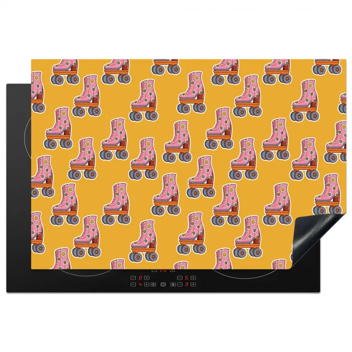 Retro - Disco - Rolschaatsen - Geel - Roze Inductie beschermer vinyl 3mm klein 276 -3d