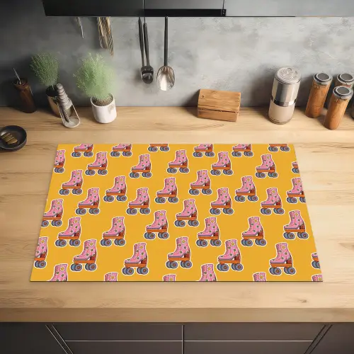 Retro - Disco - Rolschaatsen - Geel - Roze Inductie beschermer vinyl 3mm klein 276 -sfeer5