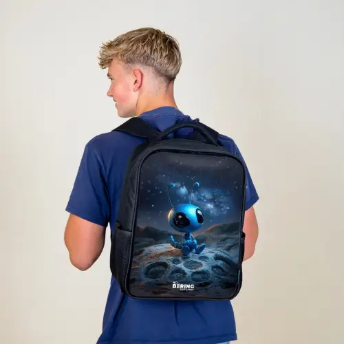 Blauw buitenaards wezentje onder sterrenhemel Rugzak - Zwart middel -sfeer8