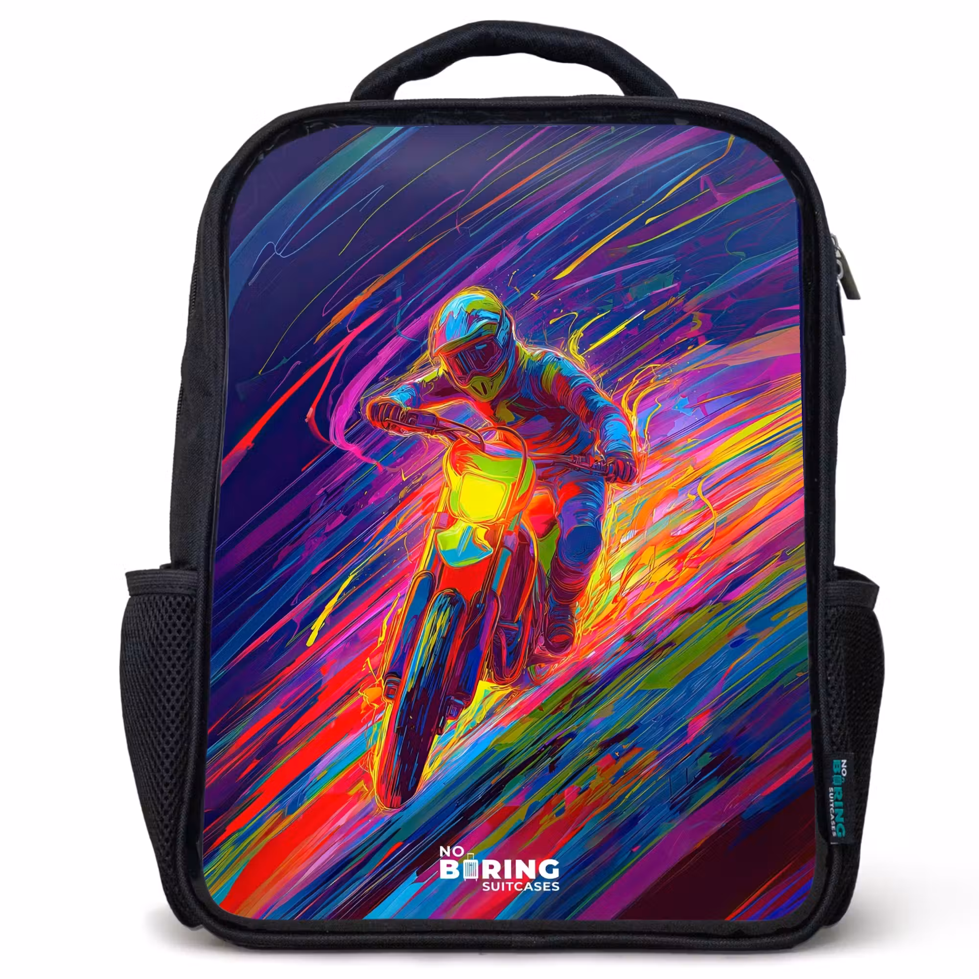 Kids' Backpacks Black -. Cross bike - Neon colors - Lines - Helmet