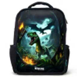 Dinosaurus en draak in vurige junglevallei Rugzak - Zwart middel -3d