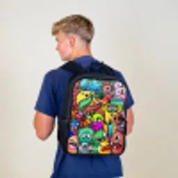 Expressief en druk patroon met monsters Rugzak - Zwart middel -sfeer8