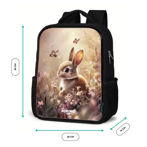 Bloemen - Bruin - Konijntje - Vlinder Rugzak - Zwart middel -productfoto_formaten