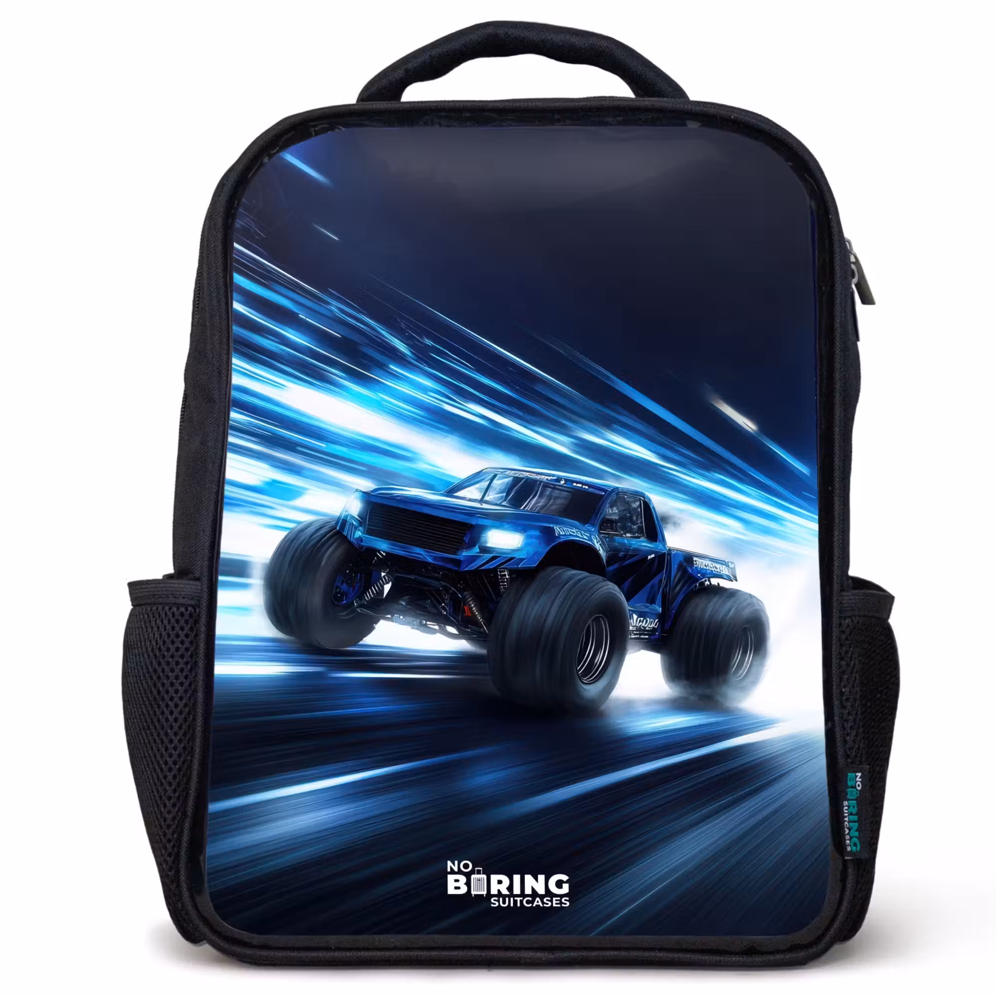 Kids' Backpacks Black -. Monster truck races through light speed