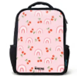 Roze met regenboog en kersen patroon Rugzak - Zwart middel -3d