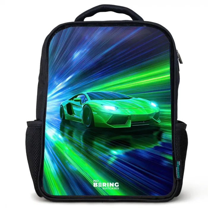 Raceauto - Felgroen - Lichtstralen - Snelheid Rugzak - Zwart middel -3d