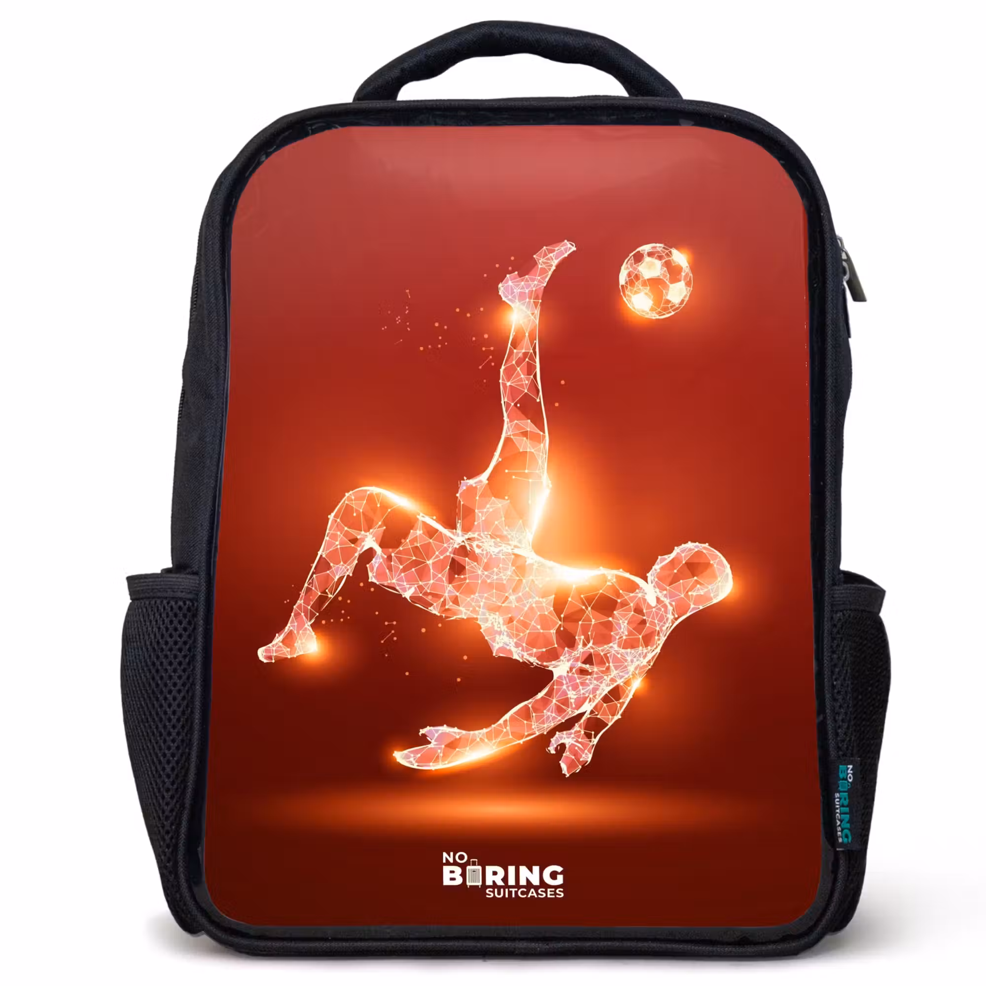 Kids' Backpacks Black -. Red glowing soccer player in action