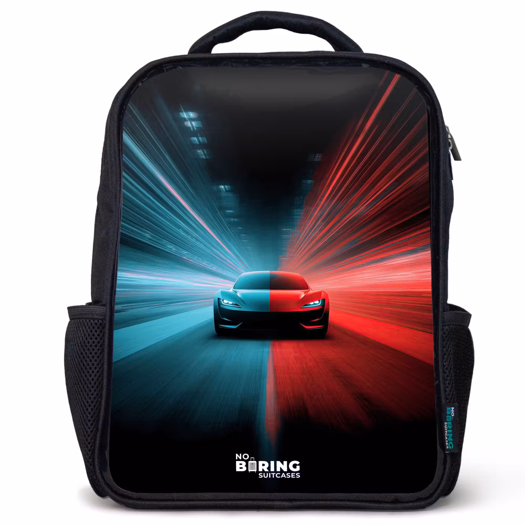 Kids' Backpacks Black -. Sports car - Beams of light - Neon - Blue