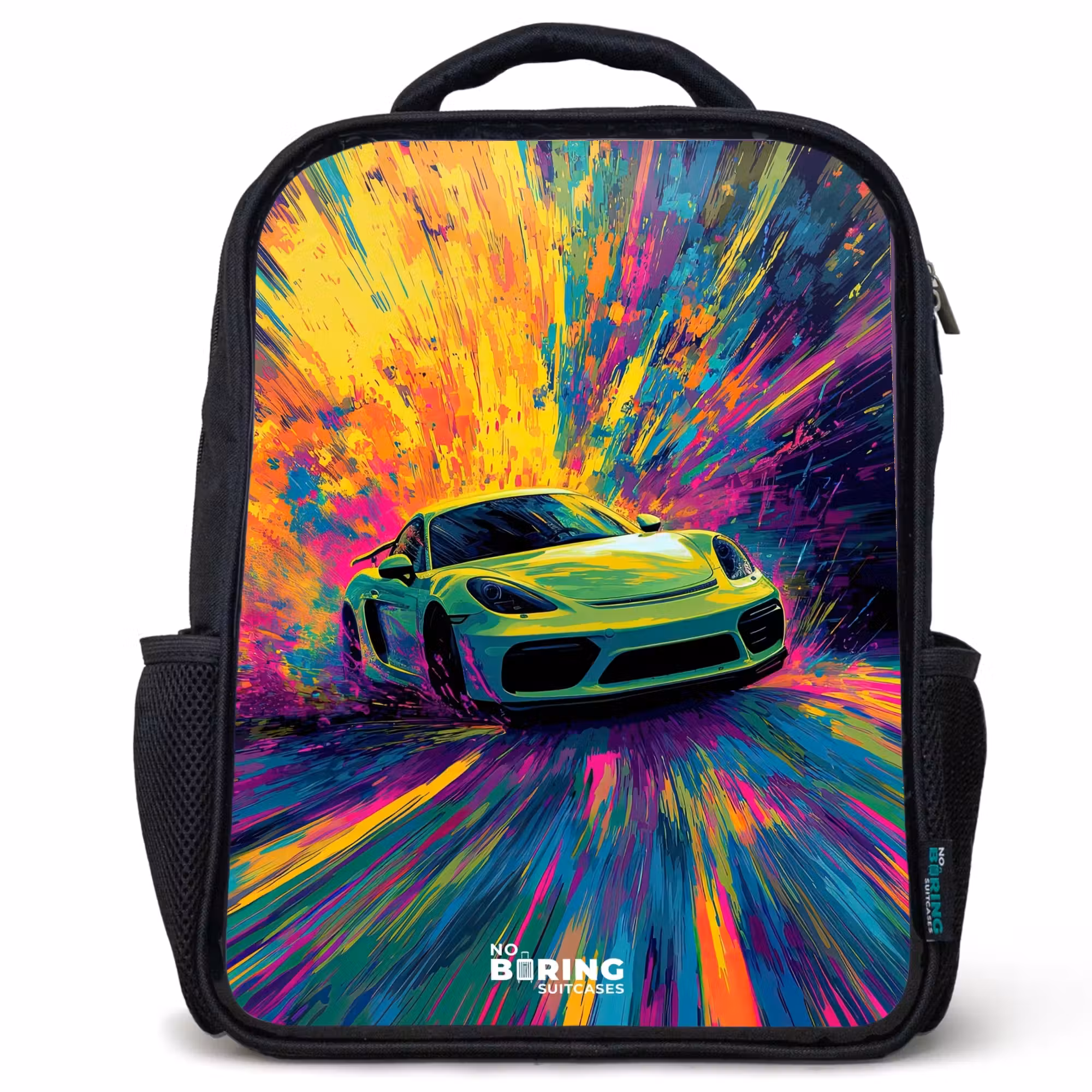 Kids' Backpacks Black -. Sports car - Explosion - Colorful - Paint stripes