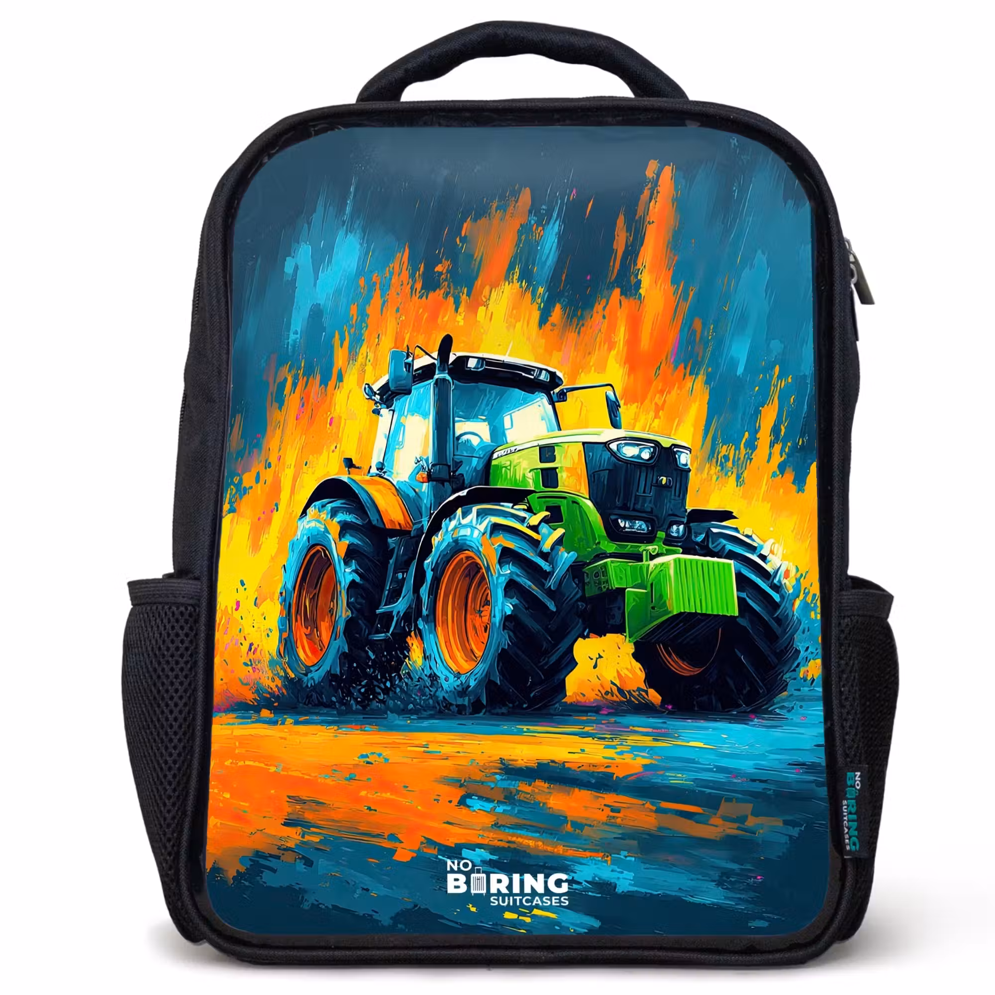 Kids' Backpacks Black -. Tractor - Green - Abstract - Brush strokes