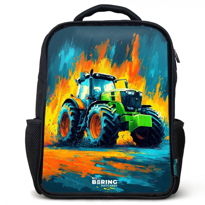Tractor - Groen - Abstract - Penseelstreken Rugzak - Zwart middel -3d