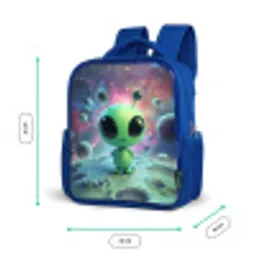 Groen alienfiguurtje op maanlandschap met kosmische achtergrond Kinderrugzak - Blauw middel -productfoto_formaten