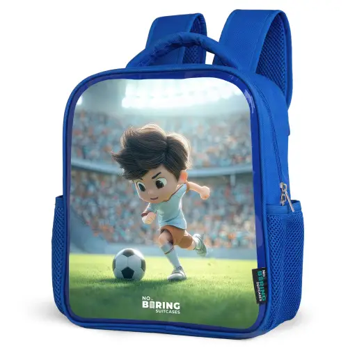 Jongen - Voetbal - Stadion - Zonlicht Kinderrugzak - Blauw middel -schuin
