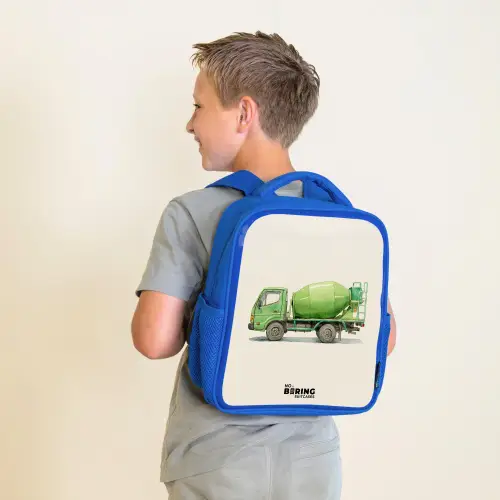 Betonmixer - Getekend - Groen Kinderrugzak - Blauw middel -sfeer2