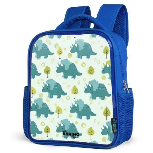 Dinos - Patroon - Natuur Kinderrugzak - Blauw middel -schuin