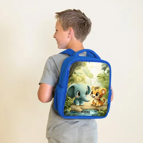 Olifant - Tijger - Bos - Jungle Kinderrugzak - Blauw middel -sfeer2