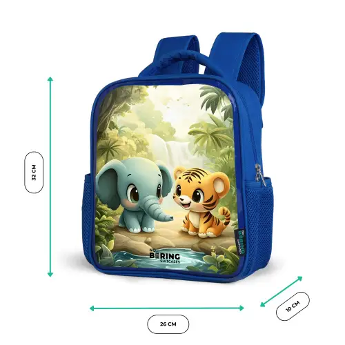 Olifant - Tijger - Bos - Jungle Kinderrugzak - Blauw middel -productfoto_formaten